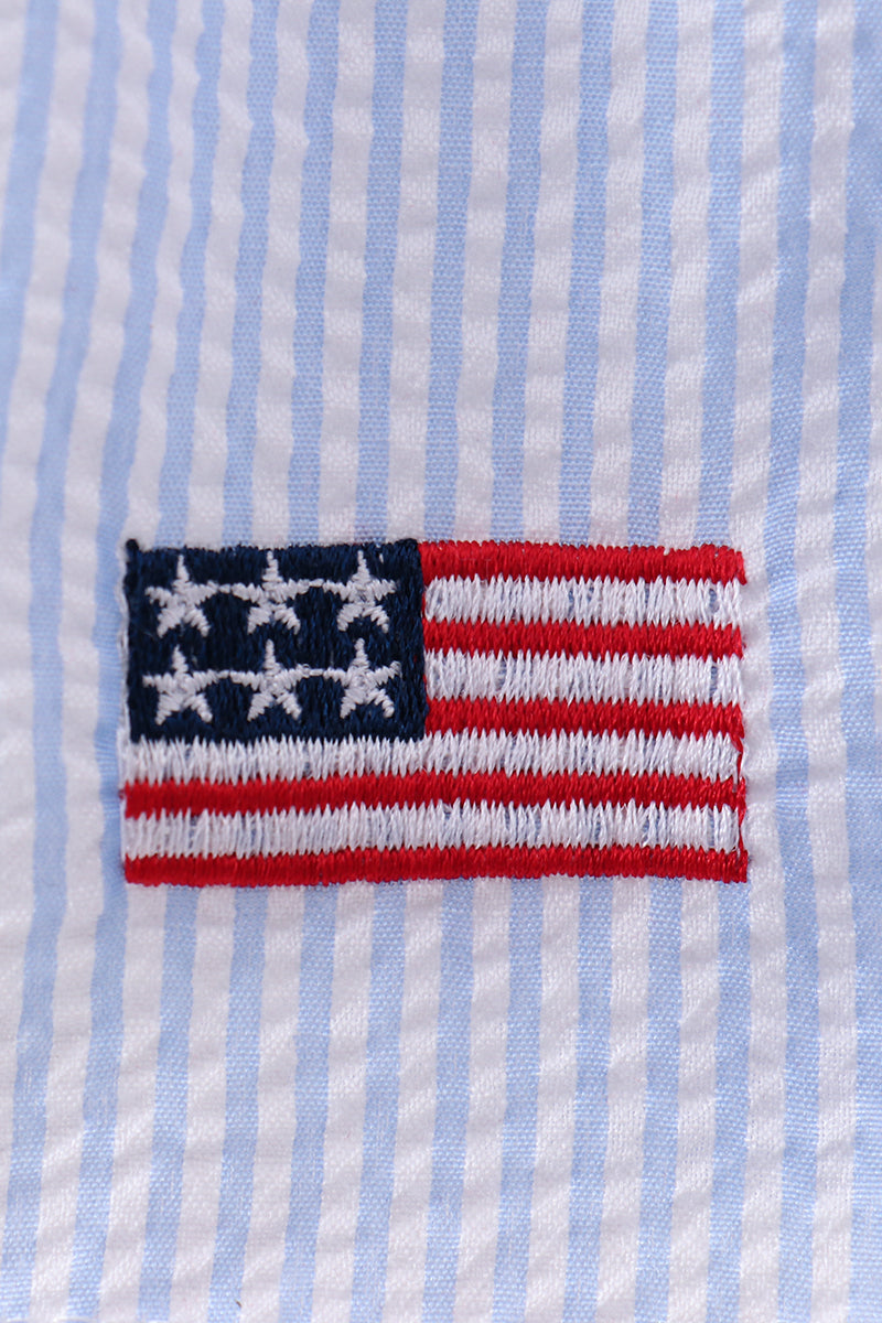 Flag embroidery seersucker ruffle shorts set