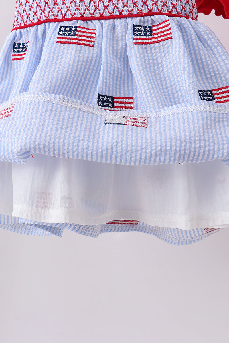Flag embroidery seersucker ruffle shorts set