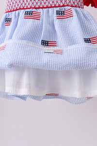 Flag embroidery seersucker ruffle shorts set