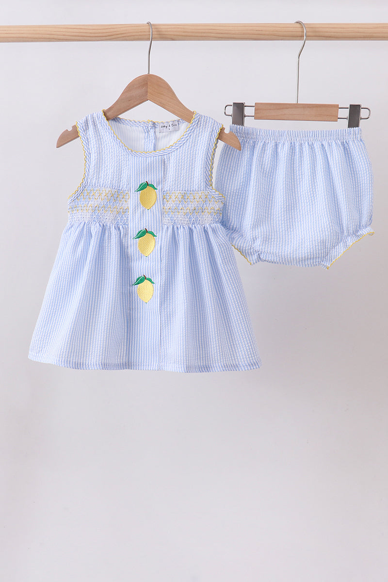 Lemon embroidery seersucker bloomer set