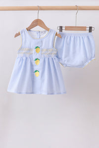 Lemon embroidery seersucker bloomer set