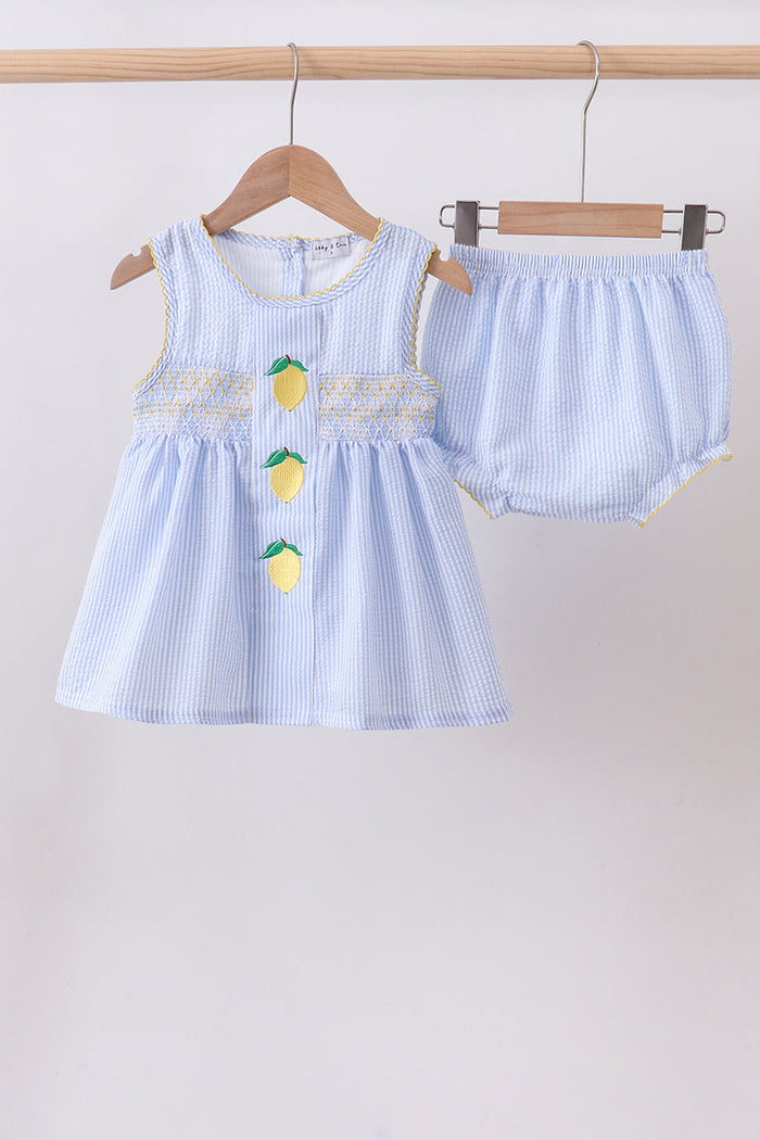 Lemon embroidery seersucker bloomer set