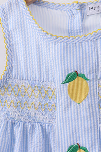 Lemon embroidery seersucker ruffle shorts set