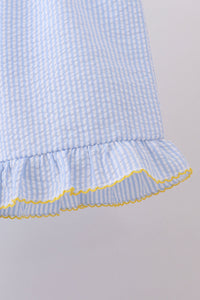 Lemon embroidery seersucker ruffle shorts set