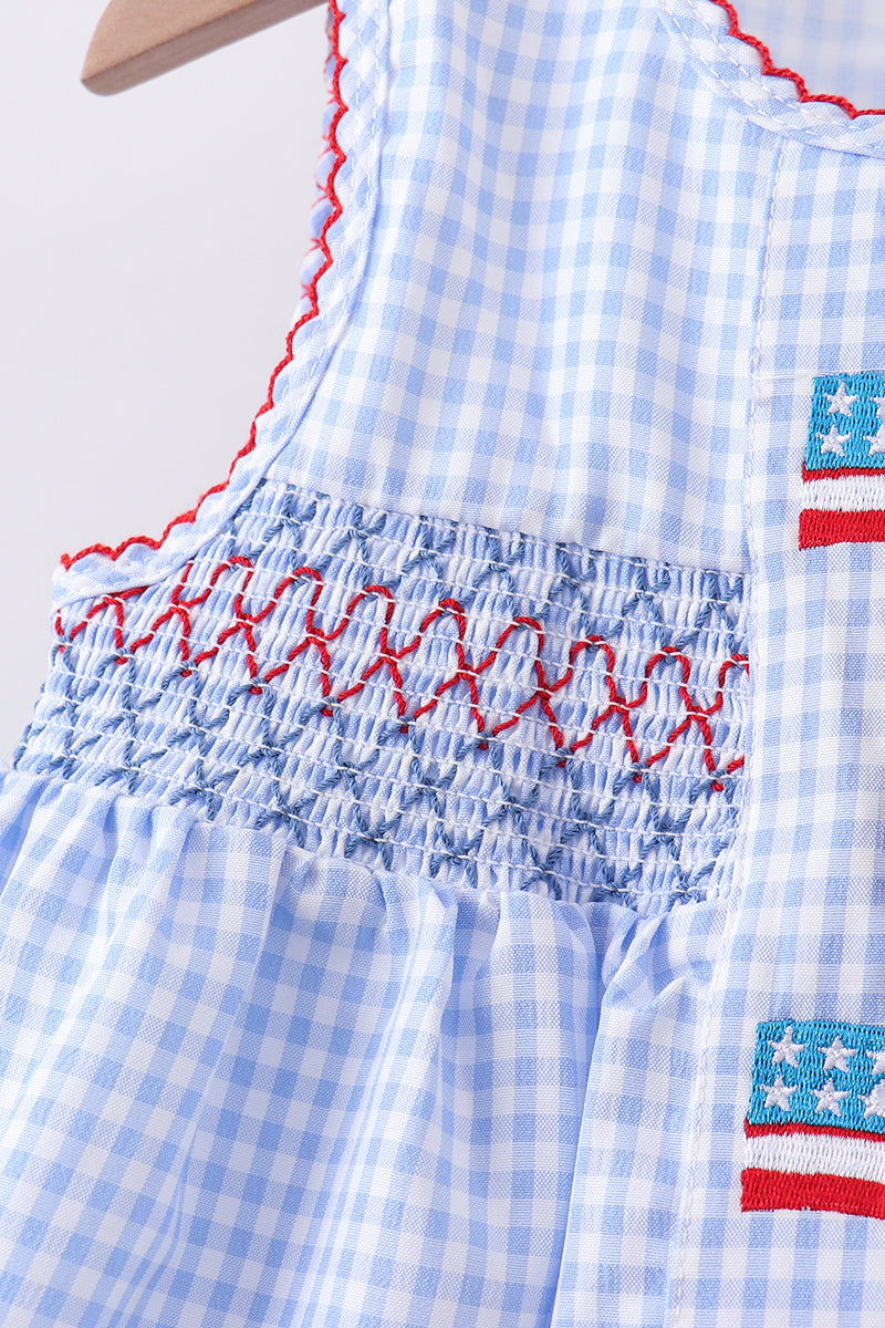 Flag smocked woven gingham bloomer set
