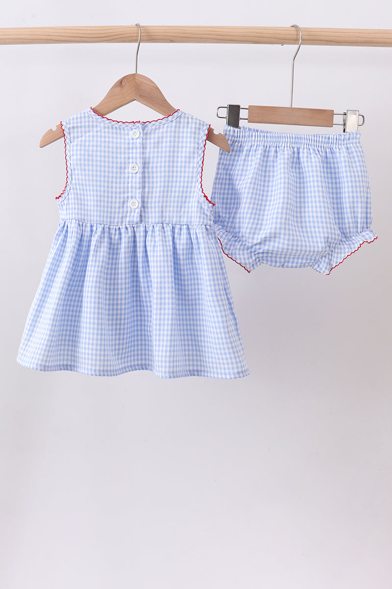 Flag smocked woven gingham bloomer set