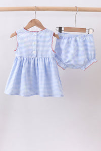 Flag smocked woven gingham bloomer set