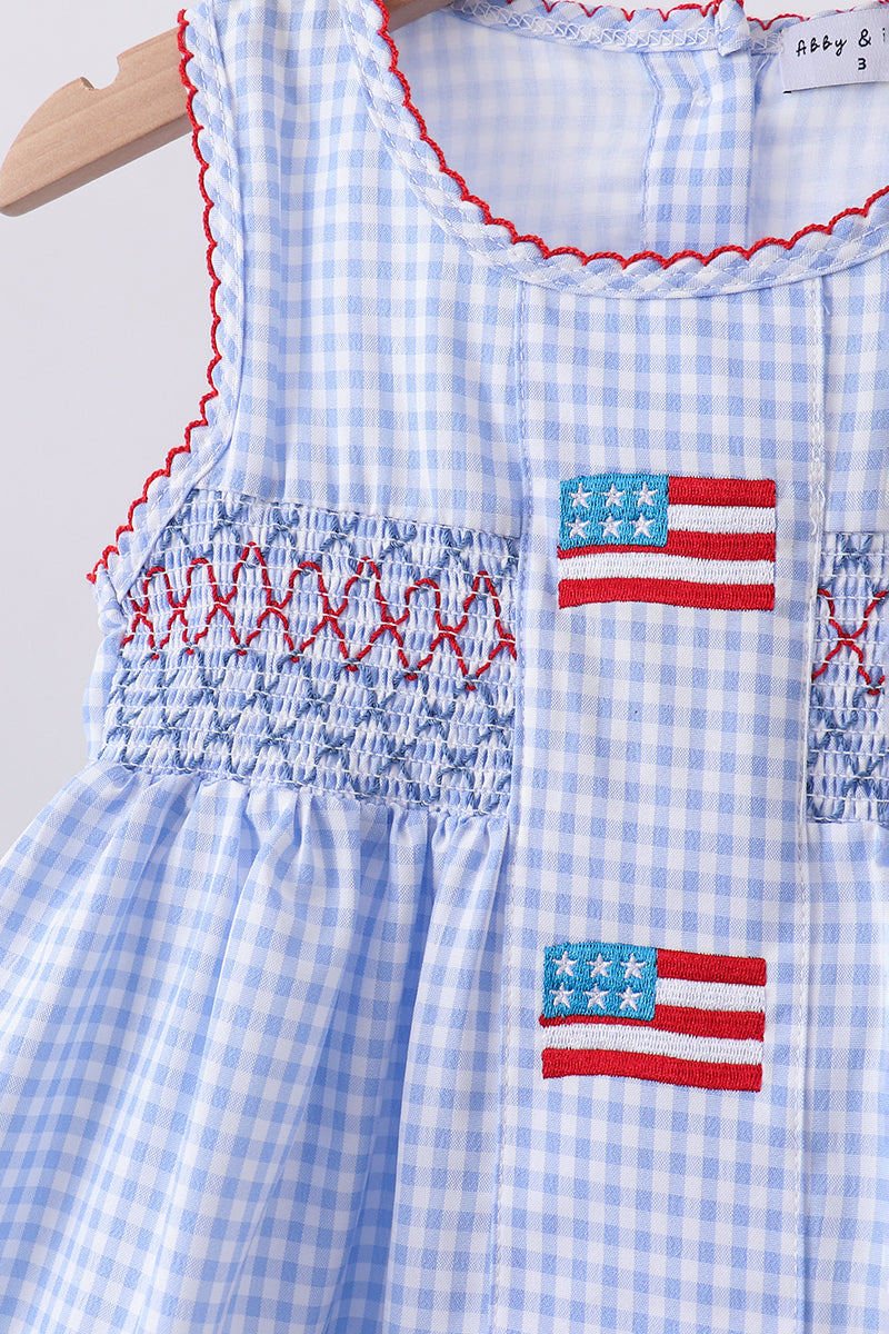 Flag smocked woven gingham ruffle shorts set