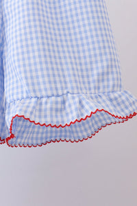 Flag smocked woven gingham ruffle shorts set