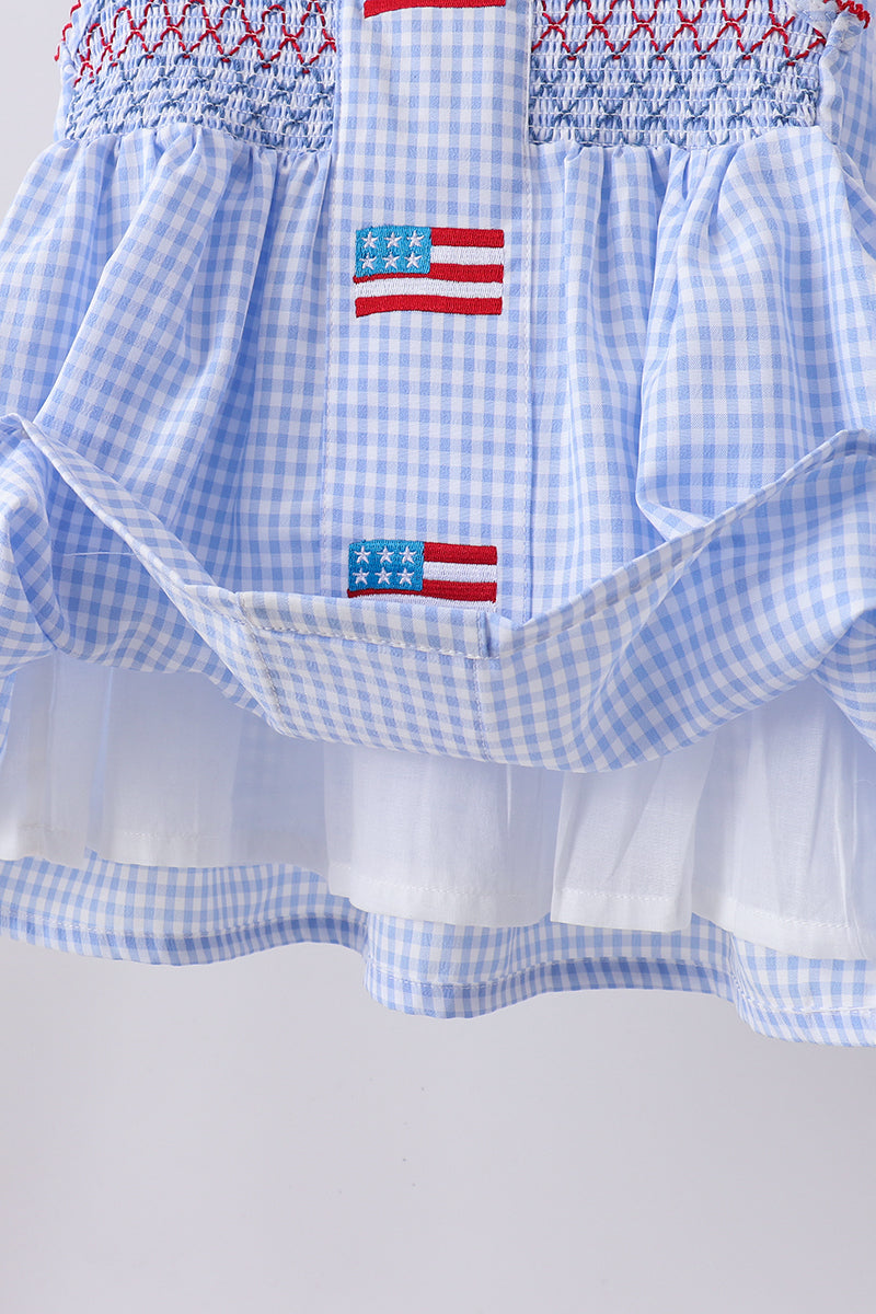 Flag smocked woven gingham ruffle shorts set