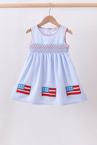 Flag smocked woven gingham dress