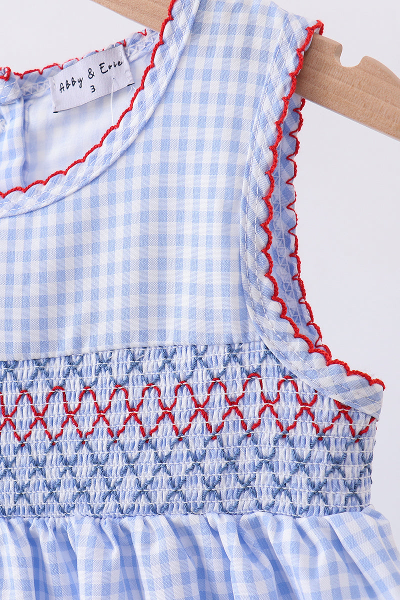 Flag smocked woven gingham dress