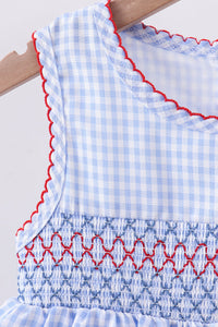 Flag smocked woven gingham dress