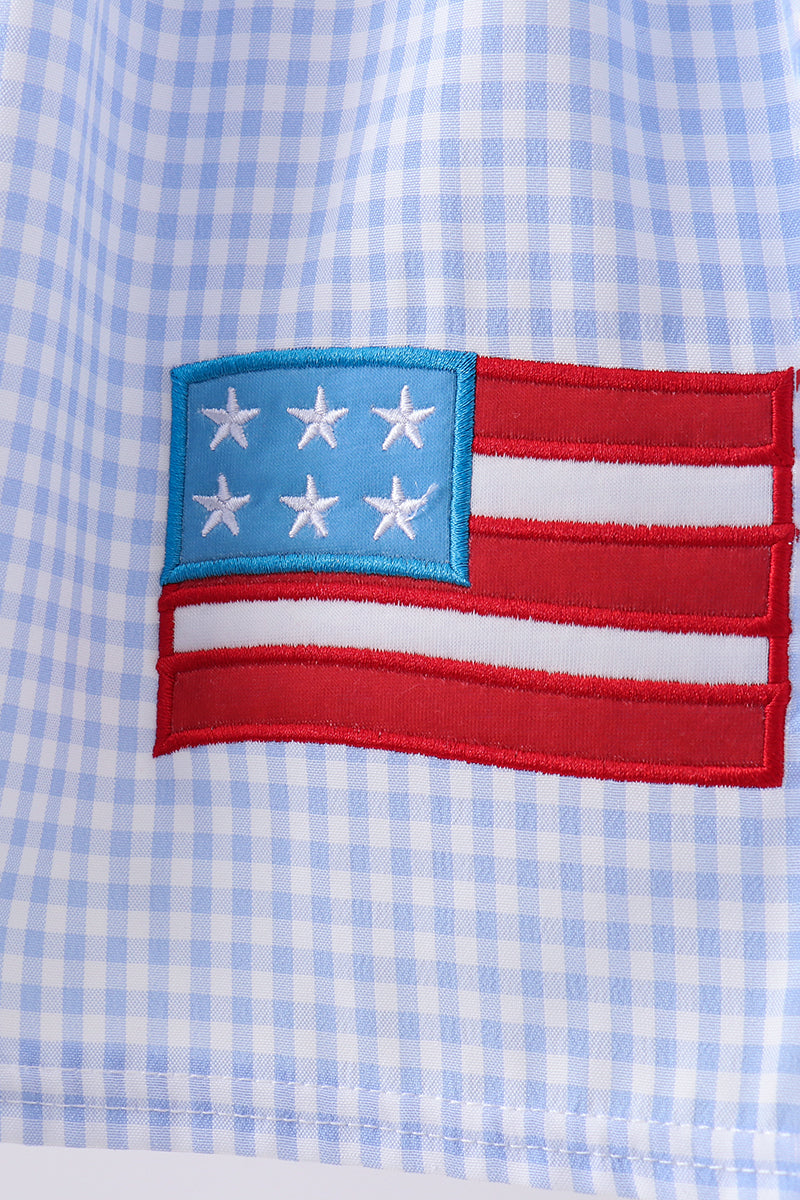 Flag smocked woven gingham dress