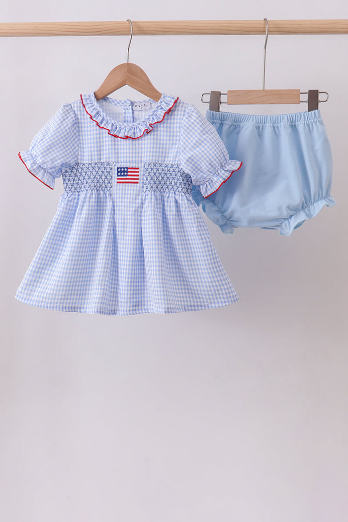 Flag smocked ruffle bloomer set