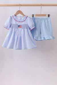 Flag smocked ruffle shorts set