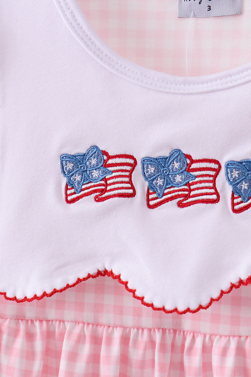 Flag embroidery gingham ruffle shorts set