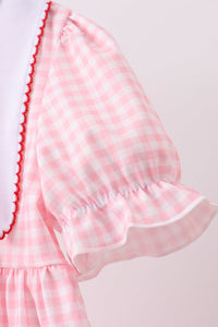 Flag embroidery gingham ruffle shorts set