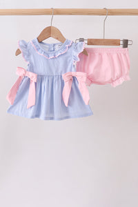 Blue Stripe Bow Bloomer Set