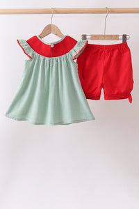 Watermelon Stripe Smocked Embroidered Seersucker Set