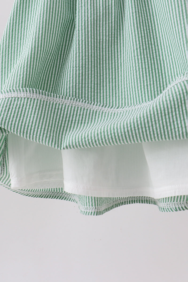 Watermelon Stripe Smocked Embroidered Seersucker Dress