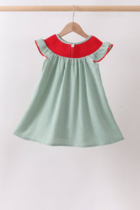 Watermelon Stripe Smocked Embroidered Seersucker Dress