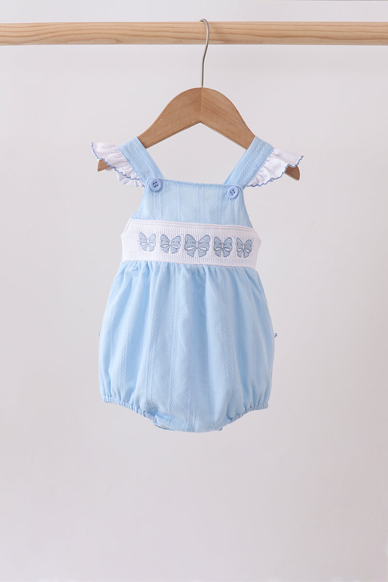 Bow Smocked Embroidered Jacquard Bubble