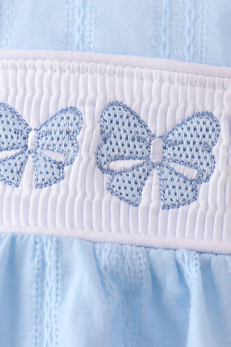 Bow Smocked Embroidered Jacquard Bubble
