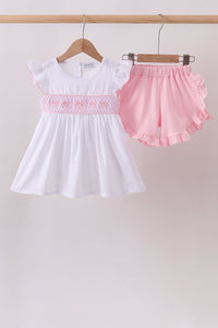 Bow Smocked Jacquard Ruffle Shorts Set