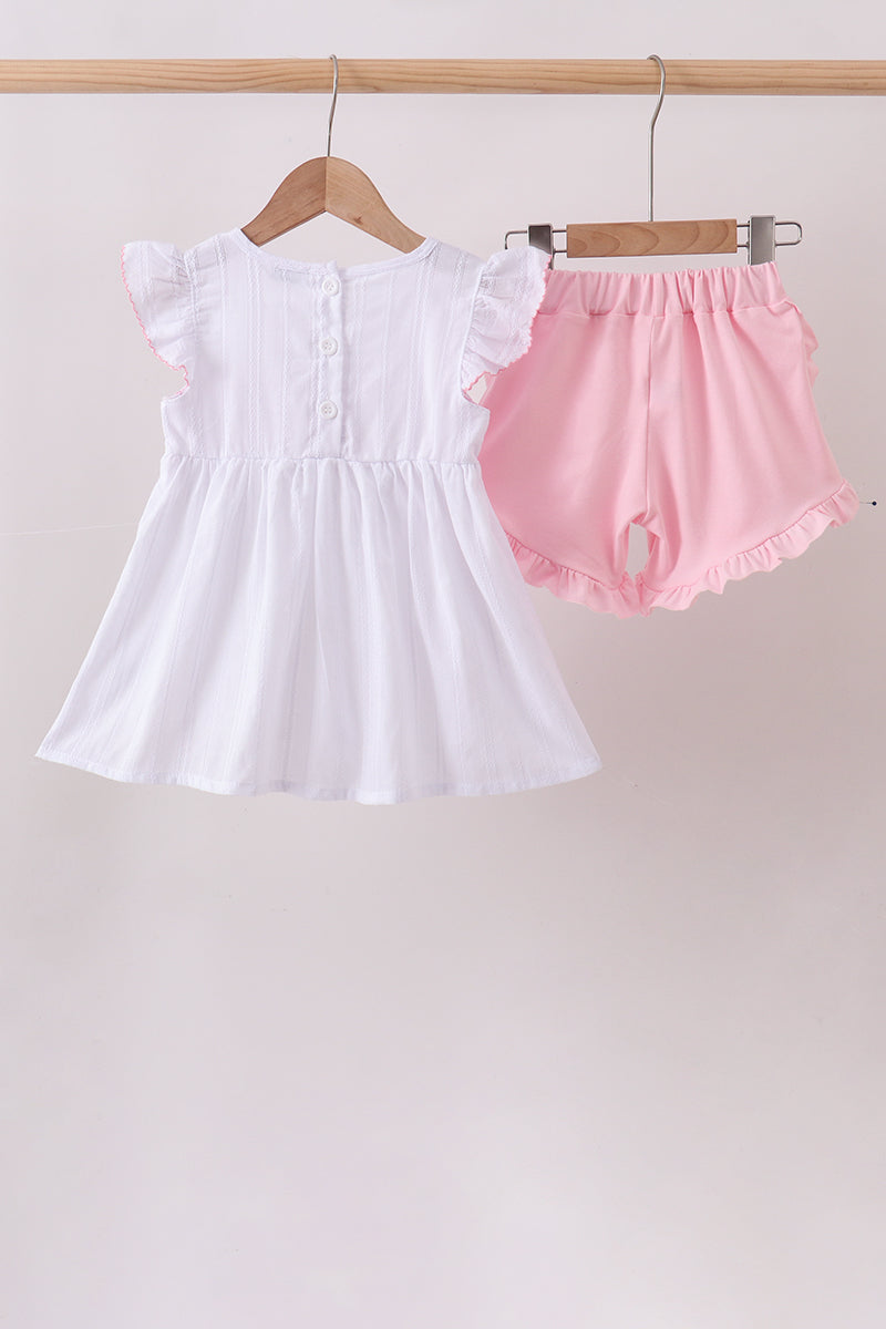 Bow Smocked Jacquard Ruffle Shorts Set