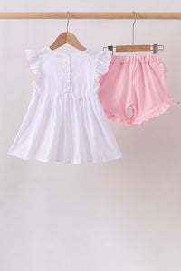 Bow Smocked Jacquard Ruffle Shorts Set