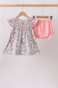 Pink Floral Smocked Bloomer Set
