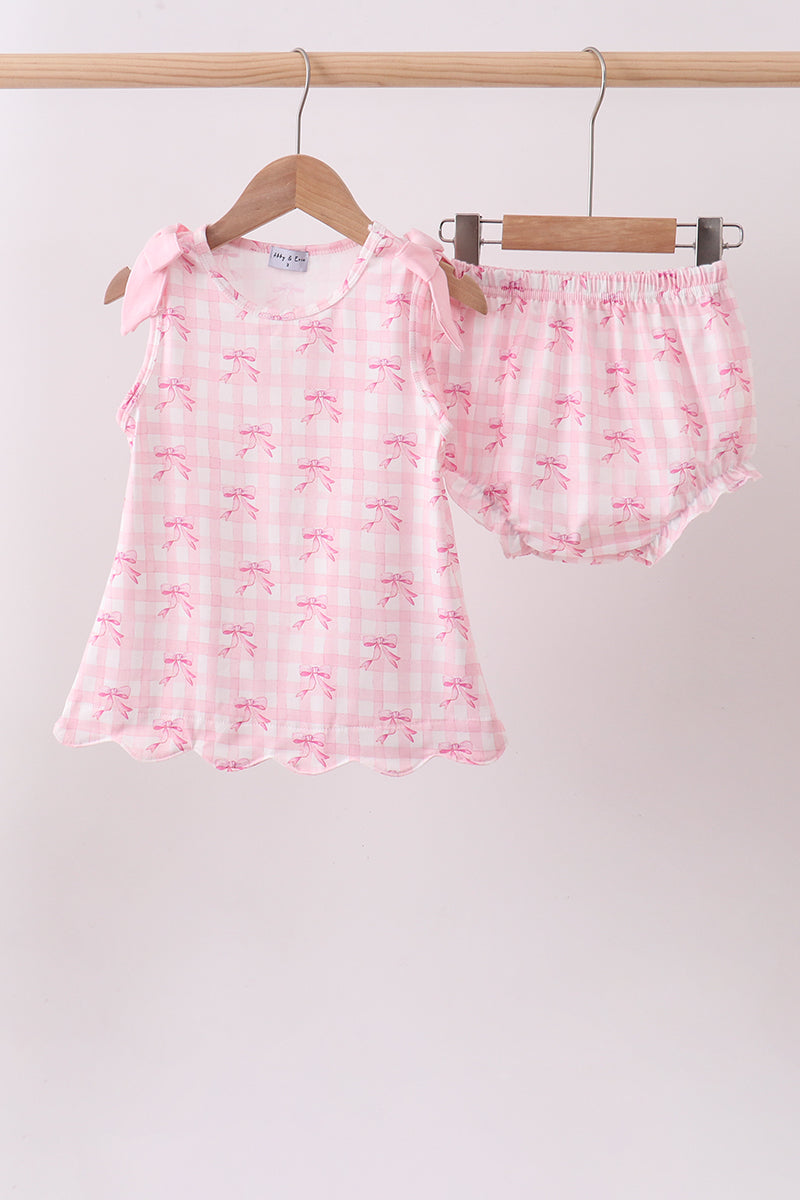 Bow print scalloped bloomer set