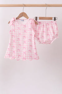 Bow print scalloped bloomer set