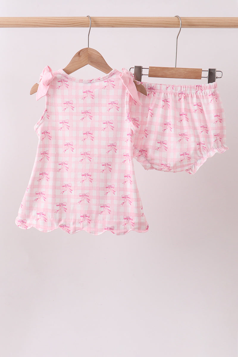 Bow print scalloped bloomer set