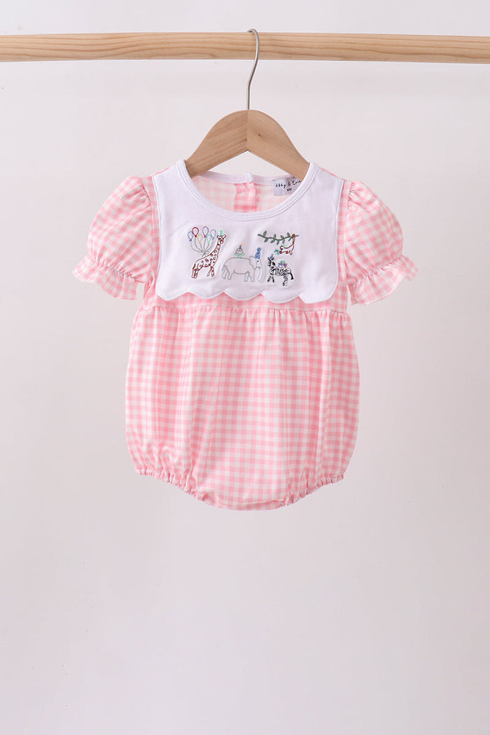 Animal Gingham Embroidered Knit Bubble