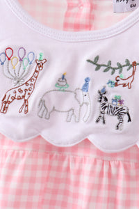 Animal Gingham Embroidered Knit Bubble