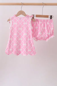 Pink Bow Knit Bloomer Set
