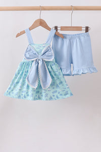 Beach print bow ruffle shorts set