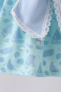 Beach print bow ruffle shorts set