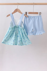 Beach print bow ruffle shorts set