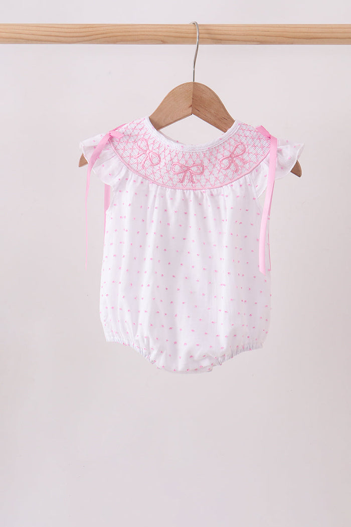 Bow Smocked Swiss Dot Bubble