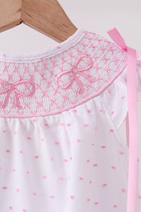 Bow Smocked Swiss Dot Bubble