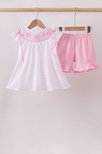 Bow Smocked Swiss Dot Shorts Set