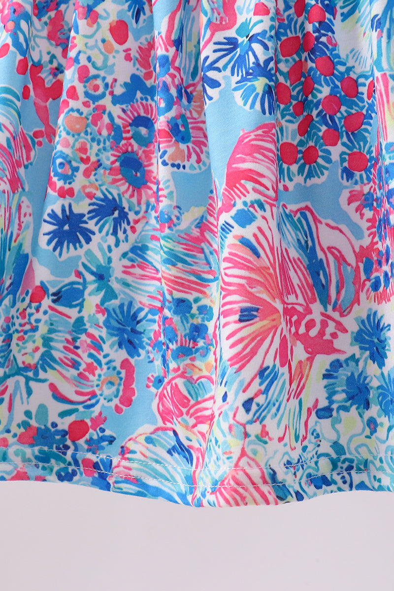 Tropical floral print ruffle bow bloomer set