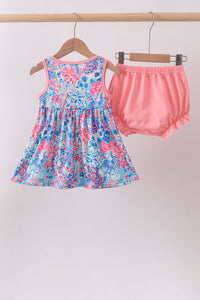 Tropical floral print ruffle bow bloomer set