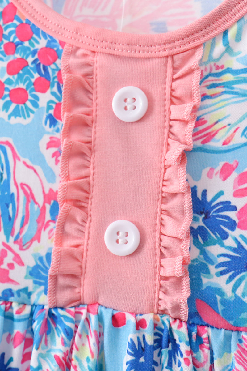 Tropical floral print ruffle bow bloomer set