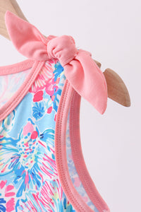 Tropical floral print ruffle bow bloomer set