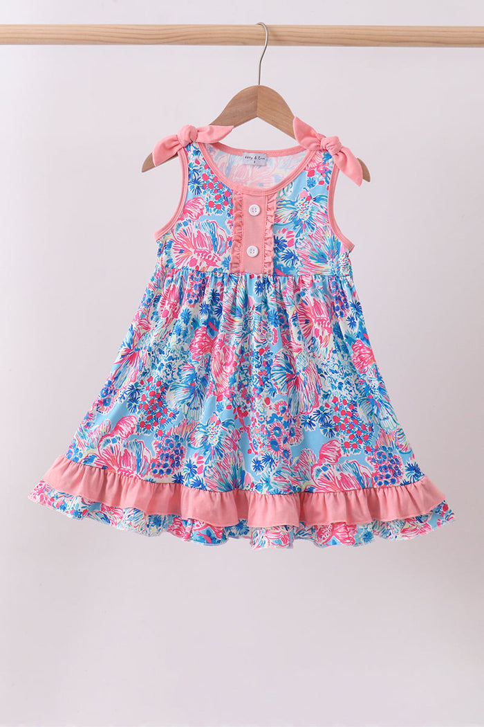 Tropical floral print ruffle dress