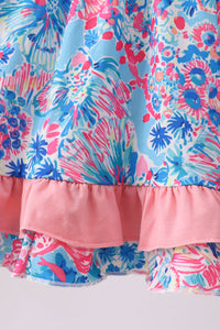 Tropical floral print ruffle dress